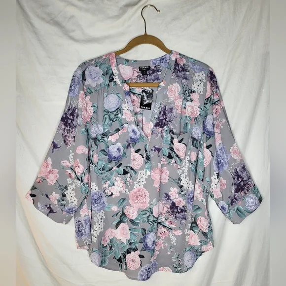 NEW Torrid Harper Georgette Blouse In Harmonic Grey Floral Size 1X 14-16 NWT - Picture 14 of 14